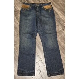 VTG Lauren Jeans Co. Womens Bootcut Jeans 14 Leather Pockets 35x31 11.5" Rise